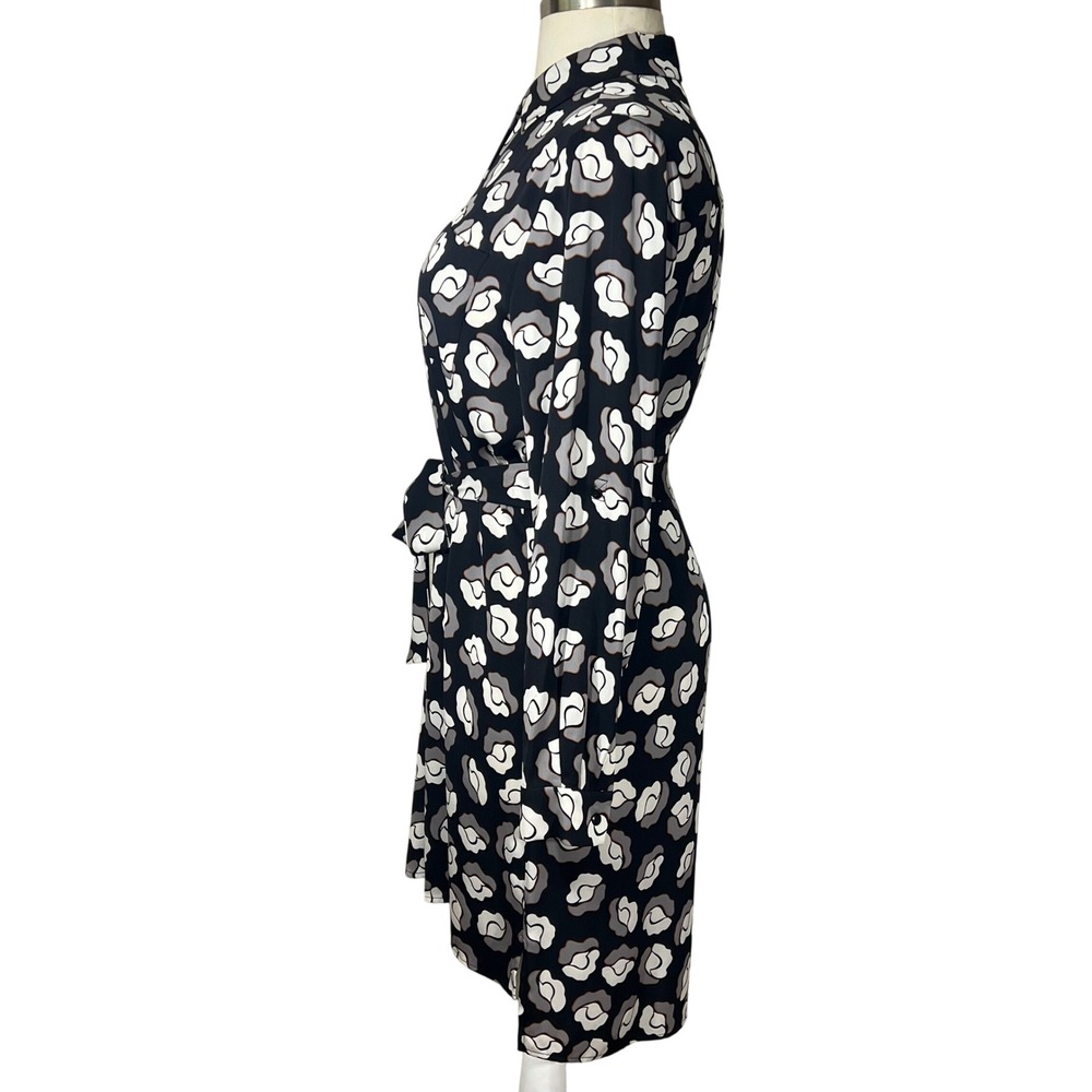 Diane von Furstenberg DVF Black White‎ Floral Rose Silk Blend Shirt Dress 14 EUC - Picture 3 of 12